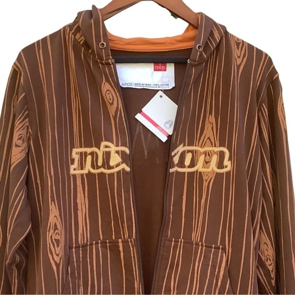 Nixon Woodgrain Print Zip Hoodie Brown Streetwear Lightweight Jacket, Large NWT - Picture 3 of 4